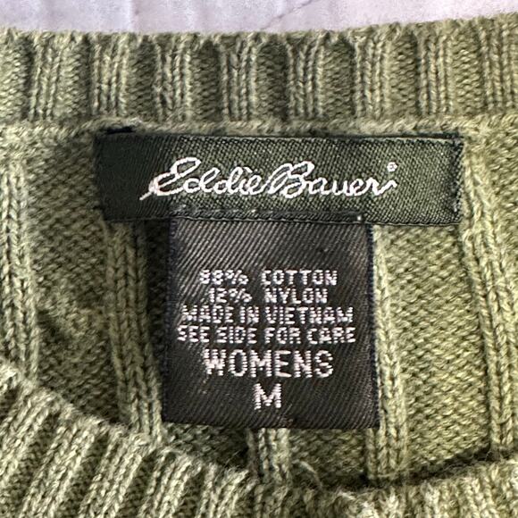 Eddie Bauer Women’s Cable Knit Cotton Cardigan Sweater Green | Size Medium - Picture 5 of 8